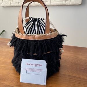 Frances Valentine Black Fringe Basket Bucket Bag